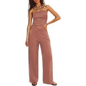 Striped Strapless Tube Top Wide Leg Pants Set